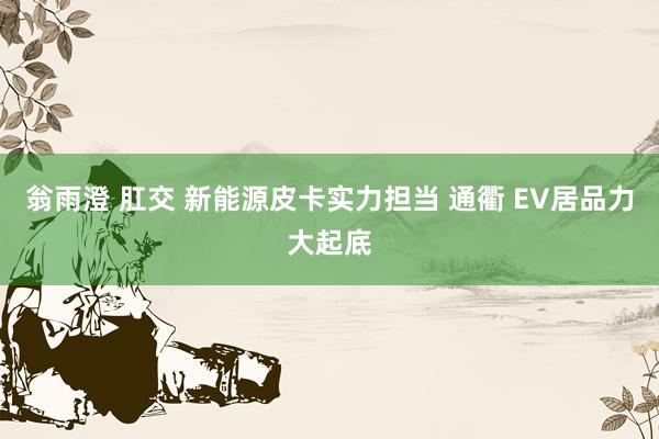 翁雨澄 肛交 新能源皮卡实力担当 通衢 EV居品力大起底