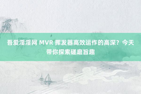 吾爱淫淫网 MVR 挥发器高效运作的高深？今天带你探索磋磨旨趣